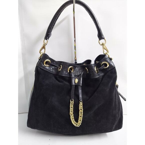 Cole Haan Black Suede Leather LMT ED Expendable Drawstring Hobo Shoulder Bag - Picture 1 of 12